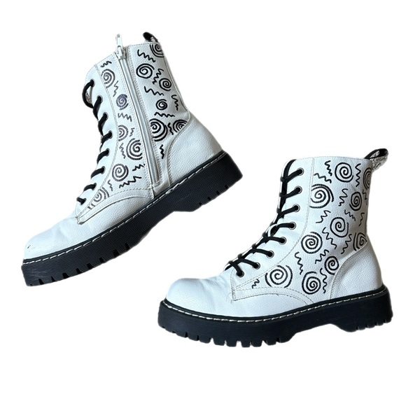 Cosmic Swirl Hand-Painted Sincerely Jules Leather Combat Boots - Picture 1 of 10